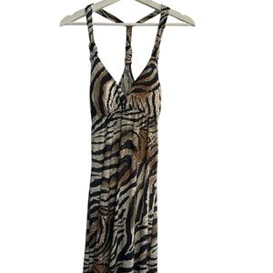 FCNY Vintage Y2K Zebra Print Halter Maxi Dress Size Small